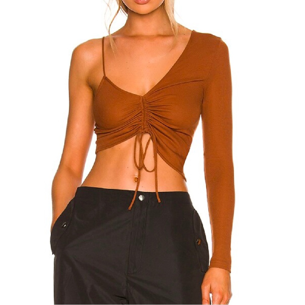 Superdown Brown Ruched Asymmetrical Top